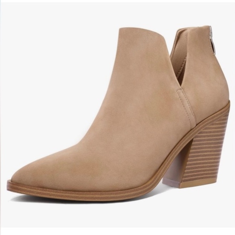 mysoft Ankle Boots Slip On Cutout Pointed Toe Chunky Stacked Mid Heel Bootie 9.5 - Picture 5 of 10